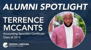 Alumni Spotlight graphic featuring Terrence McCants, Accounting Specialist Certificate graduate, Class of 2013.